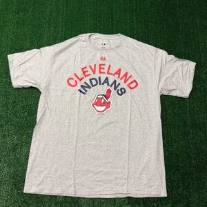 Majestic Gray Cleveland Indians T-Shirt with Red and Blue Logo